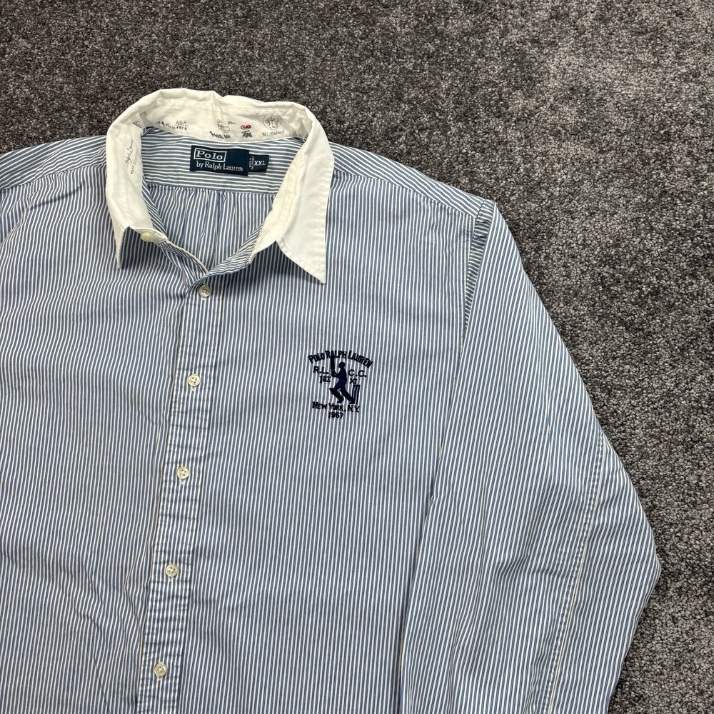 Polo Ralph Lauren Shirt Mens XXL Striped RLCC Cricket Club Embroidered Button Up